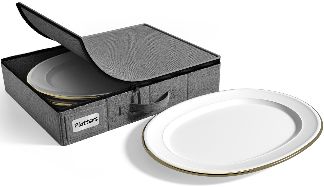 Sorbus Dinnerware Storage Case- Hard Shell, Handles & Felt Dividers - Organize & Safeguard Dinnerware, Compact & Protective Design